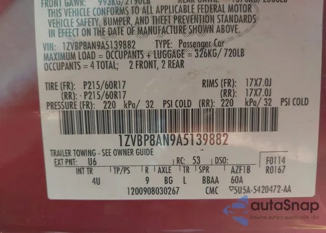 2010 Ford Mustang V6/V6 Premium z USA, uszkodzony, nr VIN 1ZVBP8AN9A5139882